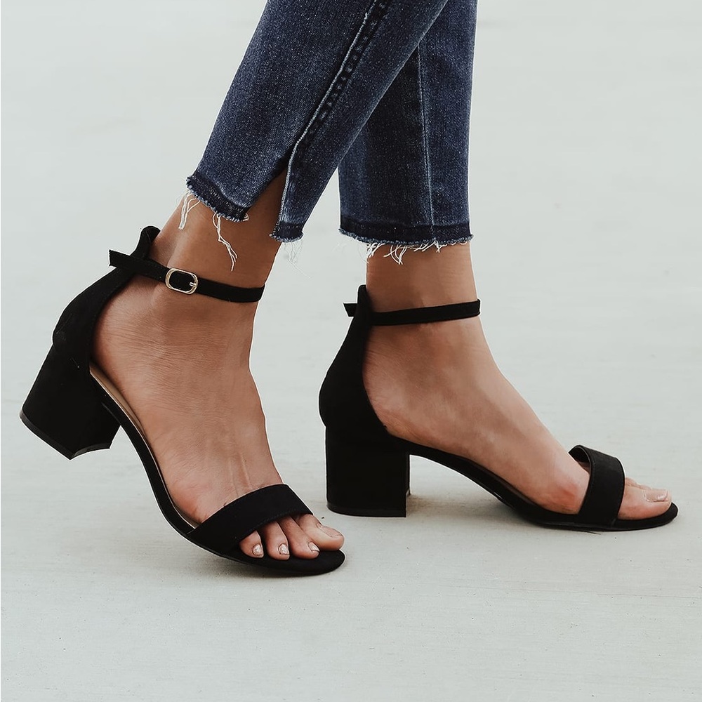 Harper Black Suede ankle strap heels